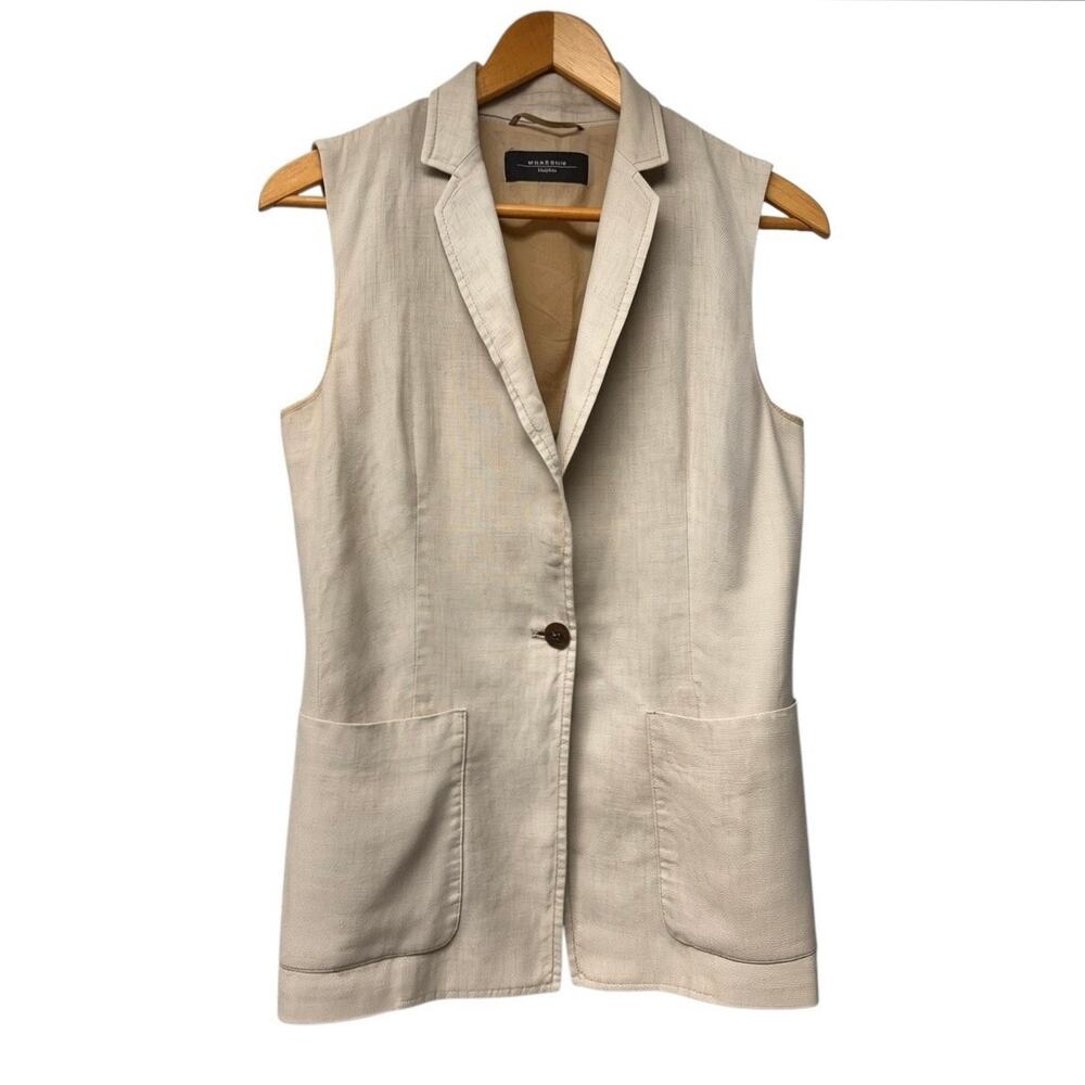 Max Mara Weekend Size 8 Flax Linen Zona Vest Lagenlook Coastal Minimalist Luxury